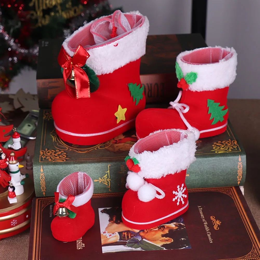 1/2/4/6pcs Christmas Socks Red Candy Boots Holiday Gift Bags Christmas Trees Santa Claus Boots for Fireplace