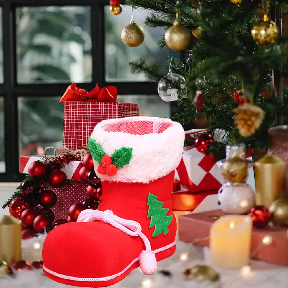 1/2/4/6pcs Christmas Socks Red Candy Boots Holiday Gift Bags Christmas Trees Santa Claus Boots for Fireplace