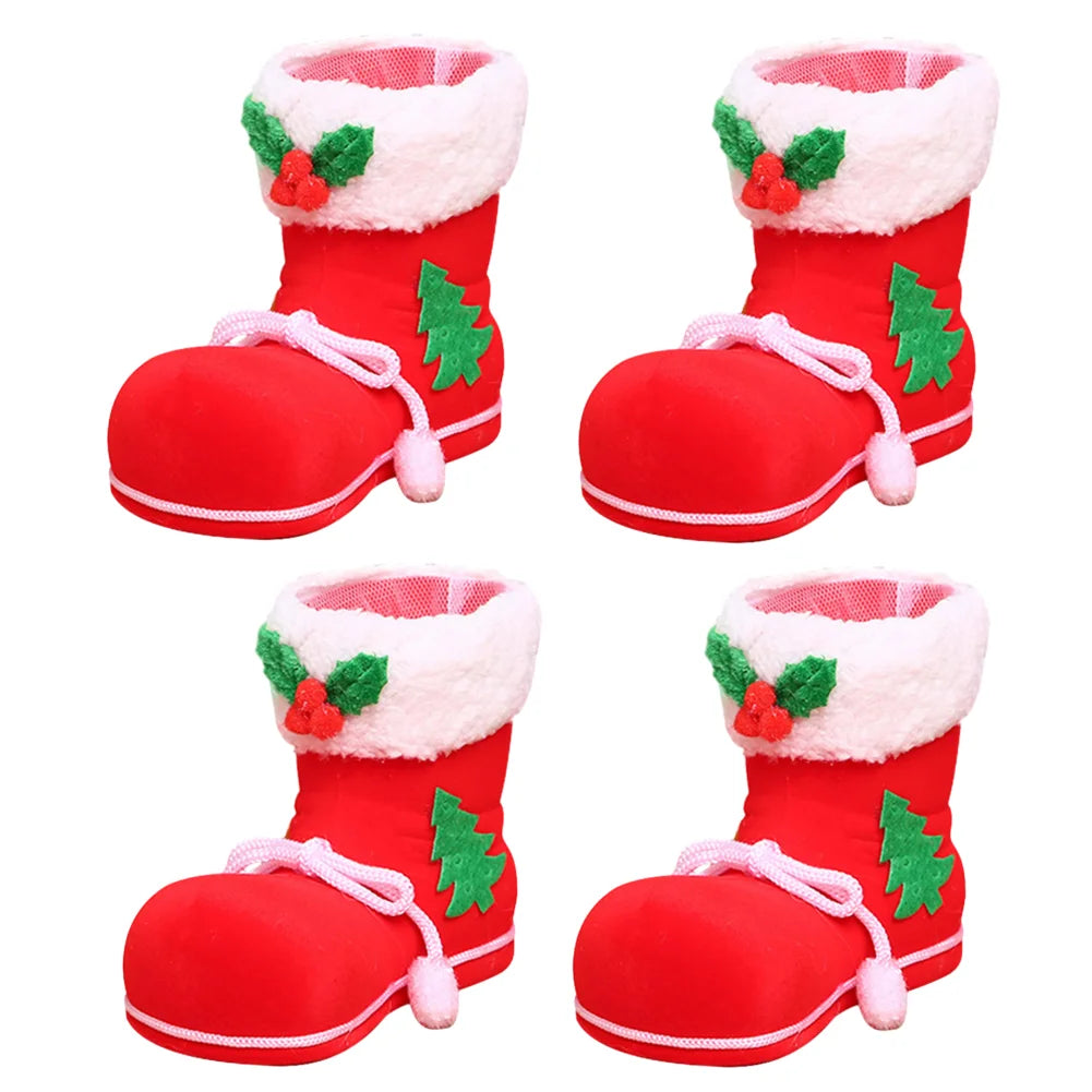 1/2/4/6pcs Christmas Socks Red Candy Boots Holiday Gift Bags Christmas Trees Santa Claus Boots for Fireplace