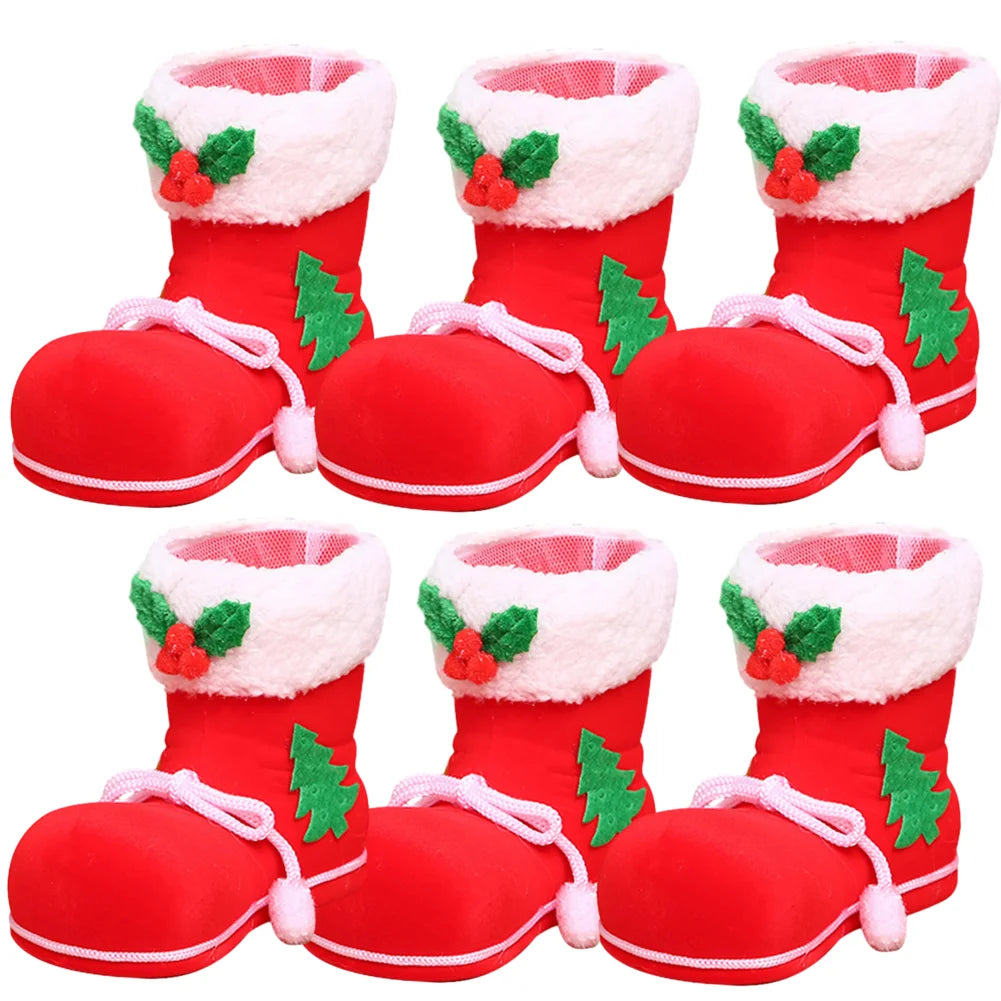 1/2/4/6pcs Christmas Socks Red Candy Boots Holiday Gift Bags Christmas Trees Santa Claus Boots for Fireplace